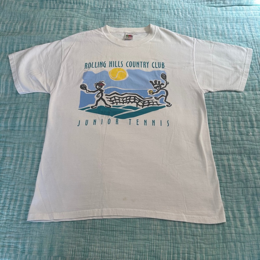 Fruit of the Loom T-Shirt Rolling Hills Country Club Junior Tennis White Large